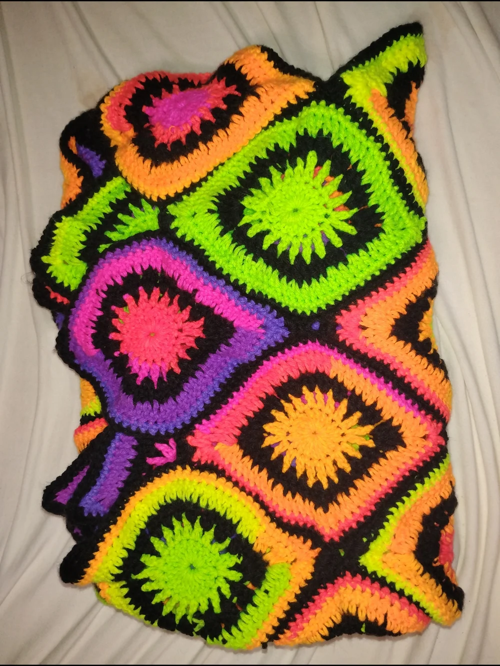 Handmade Vibrant Neon Crochet Baby Blanket - Multicolor